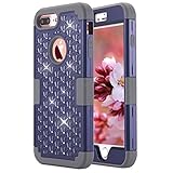 iPhone 7 Plus Case, LONTECT Hybrid Heavy Duty Shockproof Diamond Studded Bling Rhinestone Case with Dual Layer [Hard PC+ Soft Silicone] Impact Protection for Apple iPhone 7 Plus - Royal Blue/Grey