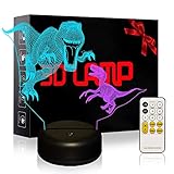 3D Night Light, Dual-Color Smart Touch Remote Control USB & Battery Powered 7 Colors Changing Dinosaur Bedside Desk Lamp Perfect Christmas Birthday Gift Toys for Baby Kids Adults Lover Friends