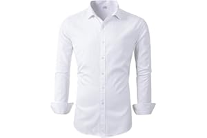 Beninos Men's Dress Shirts Solid Long Sleeve Texture Formal Shirt Business Casual Button Down Shirts