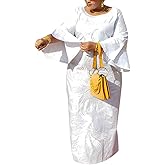 HD African Bazin Couple Clothes Traditional Embroidery Shirt and Pants 2 Pieces Outfit for Man Maxi Bazin Dress for Woman