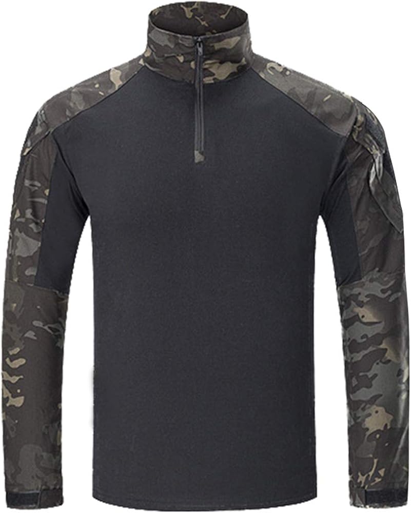 AKARMY Men's Tactical Military Army Combat T-Shirt Long Sleeve Slim Fit Camo Shirt with 1/4 Zipper: Clothing