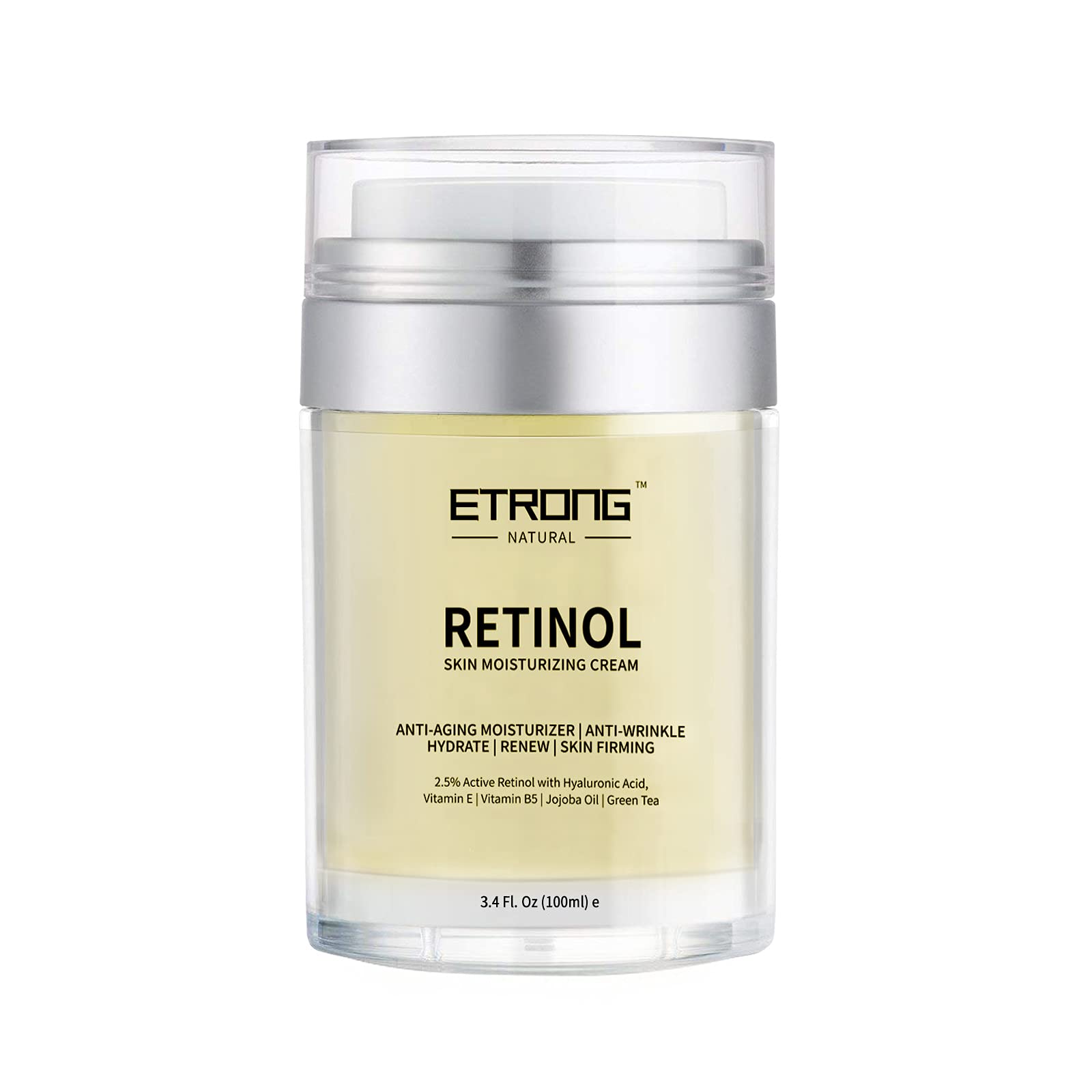 Retinol Moisturizer Cream,ETRONG Anti-aging Wrinkle Night/Day Cream for Face and Eye with 2.5% Retinol,Hyaluronic,Vitamin E and Jojoba Oil (100 ml)