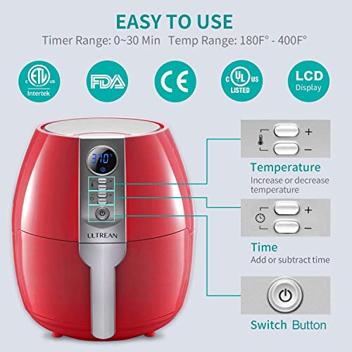 Ultrean Air Fryer, 4.2 Quart (4 Liter) Electric Hot Air Fryers Oven Oilless Cooker with LCD