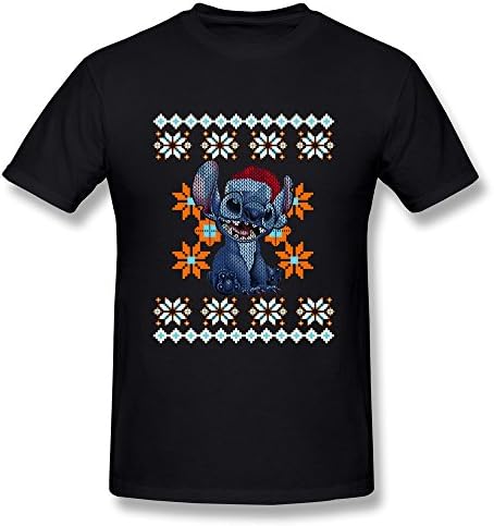 YvonneArt Men's Christmas Lilo &amp; Stitch Knitted Pattern T Shirts Black Small