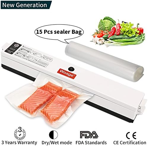 Food Vacuum Sealer System,Automatic Air Sealing For Dry &amp; Moist Food Modes Built-In Retractable Handheld Sealer &amp; Starter Kit+15 Pcs Antibacterial Food Sealer Bags &amp; Rolls