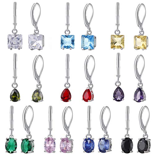 10-Pairs-Silver-CZ-Charms-Leverback-Drop-Earrings-Set-Sparkling-Cubic-Zirconia-Small-Hoop-Ear-Jewelry-Hypoallergenic-Crystal-Dangle-Earrings-Gifts-for-Women-Girls