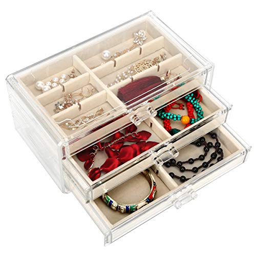 FEISCON Acrylic Jewelry Organizer Makeup Cosmetic Storage Organizer box Clear Jewelry Case with