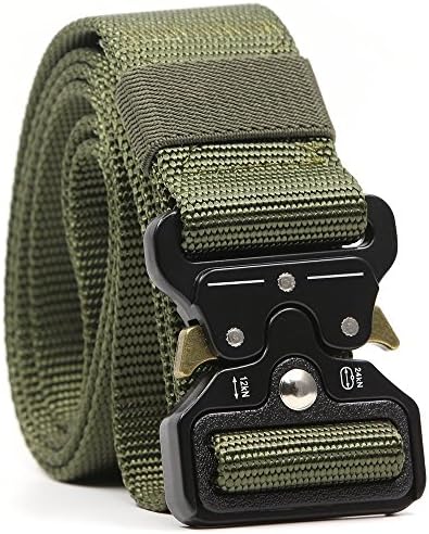 Soldier Training Belt Tactical Belts, 1.5" Green Army Combat Web Belt Weapons Concealed Carry CCW Gear Combat Belt for Men Molle EDC Equipment Firefighter tools Utility Belt for Law Enforcement Forest