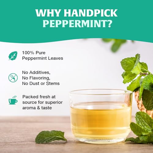 HANDPICK, Peppermint Tea Bags (100 Herbal Tea Bags) Caffeine Free, Non-GMO | 100% Halal Certified | Minty, Fresh & Cool flavor | Premium Round Eco Conscious Tea Bags