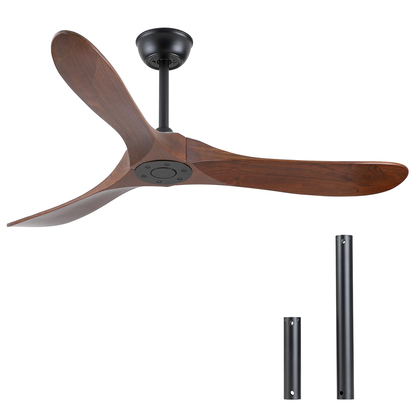 Photo 1 of Ceiling Fan No Light, 52" Ceiling Fan without Light, Outdoor Ceiling Fan, Reversible 3-Blade Ceiling Fan, 6-Speed Wind Velocity, Timed Shutdown, Silent DC Motor, for Home Bedroom Porch(Walnut Wood)