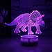 Dinosaur Illusion Night Light for Kids Birthday Gifts Optical Desk Lamp Table Touch Nursery Triceratops Walking Animals Party Western Children Room Decor 7 color Changing USB Crackle New Year Noew You