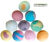 10 Large Bath Bombs w/Free Lip Balm, Organic Coconut Oil, in Clear Bag with pretty Tie