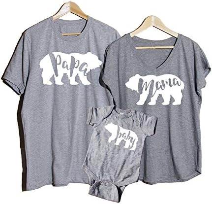 Papa Bear+Mama Bear+Baby Bear Onsie Set of 3 Grey with White Design