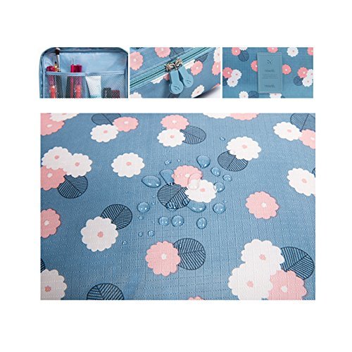 Nicedeal -Toiletry Bag Multifunction Cosmetic Bag Portable Makeup Pouch Waterproof Travel Hanging Organizer Bag for Women Girls, Blue Flowers Make-up Tools and Brushes for Beauty