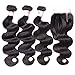 Beauty Forever Hair Brazilian Weave Virgin Hair Body Wave 3 Bundles with 1 Piece 4x4 Three part Lace Closure 100% Unprocessed Human Hair Extensions Natural Color (12 14 16+12)