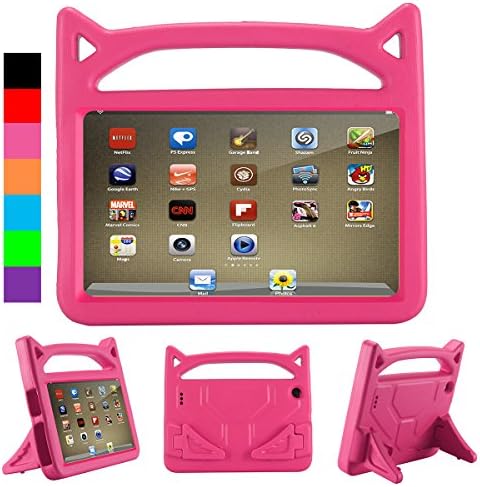Cartoon Kids Case for All-New Fire 7 Tablet with Alexa - ANTIKE Shockproof Light Weight Handle Kids Friendly Case for Amazon Kindle Fire 7 2017 Tablet (7th Generation, 2017 Release) (Magenta)