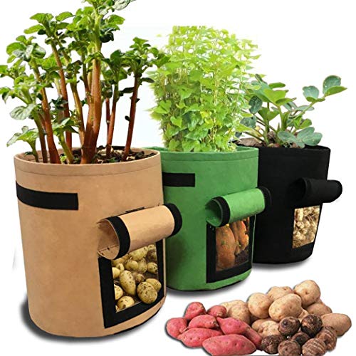Whatyiu 1Pack Potato Grow Bag,Aeration Waterproof Fabric Sweet Potato Planter,Window Vegetable Peanut Growing Box Bucket Pot for Nursery Garden(Black)