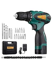 URCERI 14.4V Kit de taladro eléctrico inalámbrico 2000 mAh Batería de iones de litio 18 + 1 Embrague sin llave Controlador de 2 velocidades con LED, enchufes múltiples, destornillador y brocas, portapuntas magnético y eje flexible, amarillo