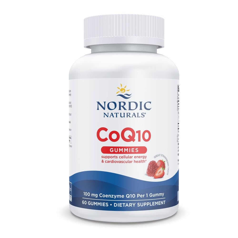 Nordic Naturals CoQ10 Gummies, Strawberry - 60 Gummies - 100 mg Coenzyme Q10 (CoQ10) - Great Taste - Heart Health, Cellular Energy Production, Antioxidant Support - Non-GMO, Vegan - 60 Servings