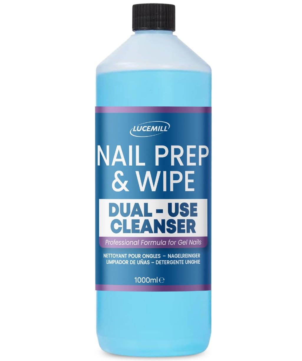 Lucemill Nail Prep & Wipe Gel Nail Polish Cleanser I 1 Litre (1000ml) | Professional Formula for Nails, Acrylics & Nail Tips | Alcohol for Nails & Gel Wipe Off Solution