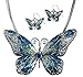 Jewelry Nexus Blue Butterfly Pendant Necklace with Enamel Inlay and Matching Earrings Set