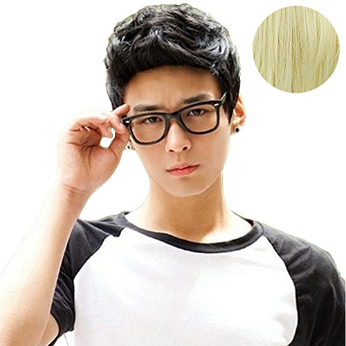 RightOn New Fashion Cool Man Boys Short Wig with Wig Cap (Light Blonde)