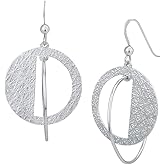 Vanbelle Sterling Silver Jewelry - Rhodium Plated with 925 Stamp - Textured & Wire Dangler Earring - Elegant Handcrafted for Women