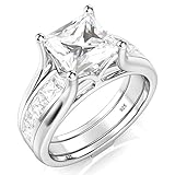 Sterling Silver 2Pcs 925 CZ Cubic Zirconia Engagement Wedding Band Ring Insert Set