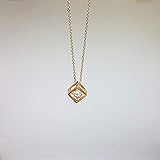 Latika Jewelry14K Real Solid Gold Cube Pendant Necklace Inside Moving Cubic Zirconia Stone | CZ Tiny Cute Charm Dainty Pendant for Women