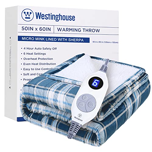 Westinghouse Electric Blanket Heated Throw Blanket, Plaid Sherpa