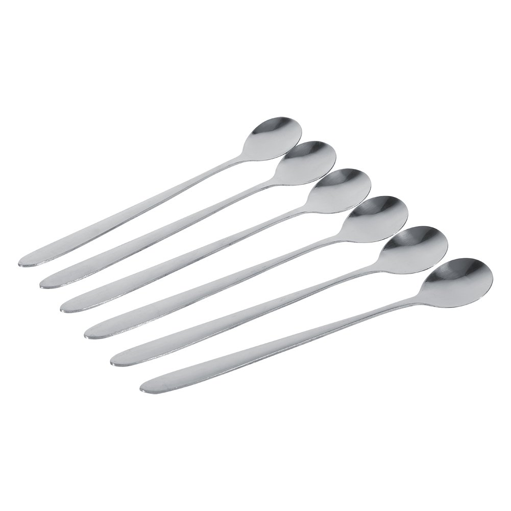 Fdit 6Pcs Stainless Steel Spoon Long Handle Latte Ice Cream Sundae Coffee Soup for Home Kitchen Dinner