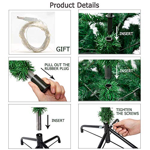AMS 6FT Christmas Trees Premium Artificial Xmas Pine Tree Holiday Decoration with 39FT 120 LEDs USB Copper Wire Light, 1200 Branch Tips, Foldable Metal Stand(6 FT, Green) - Thumbnail 2
