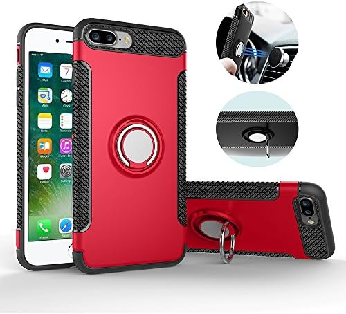Case for iPhone 8 Plus/7 plus Shockproof Protective Phone Case Cover with Built-in 360° Ring Grip Stand Holder Magnetic Car Mount for Apple iphone 7 Plus/8 Plus (Red)
