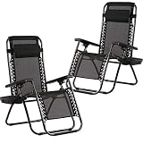 BestMassage Zero Gravity Chairs Set of 2 with Pillow and Cup Holder Patio Outdoor Adjustable Dining Reclining Folding Chairs for Deck Patio Beach Yard (Black)