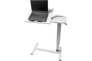 BeGyoku Overbed Table Hospital Bed Table,Tiltable Pneumatic Overbed Table with Hidden Wheels Adjustable Height,USB Laptop Cart&Rolling Tray Table,Medical Bedside Table for Hospital Home Use-White