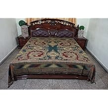 Indian Pashmina Blanket Throw Red Green Indian Bedspread King Sz Dorm Decor