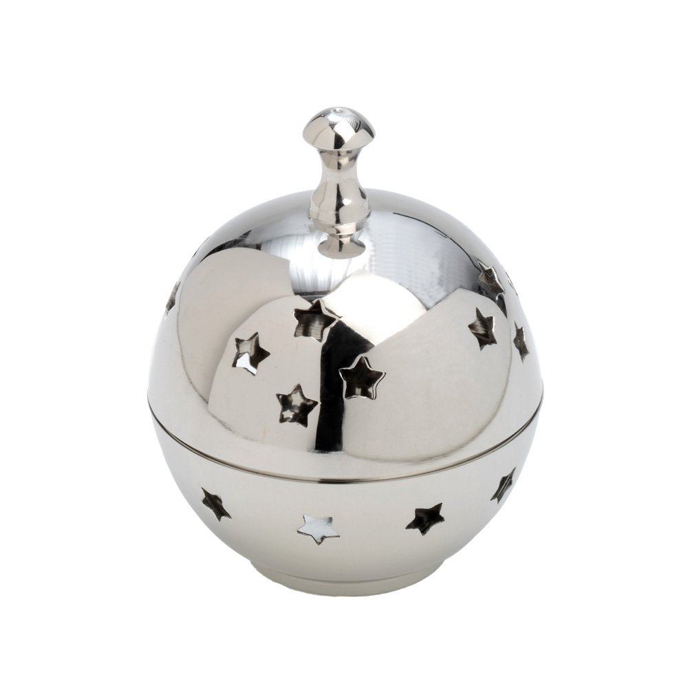 NKlaus Incense Bowl Ball Star Pattern Brass Incense Stand Nickel Plated Deco 7565