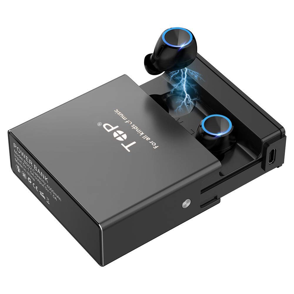 TOP Bluetooth Earbuds Wireless Headphones Bluetooth Headset Wireless Earphones IPX7 Waterproof 130H Playtime Bluetooth 5.0 Stereo Hi-Fi Sound with 3400mAH Charging Case (Black)