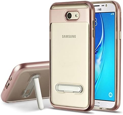 Samsung Galaxy J7 Prime/J7 V/J7 Perx/J7 Sky Pro/J7 2017 Case, Transparent Hybrid with Kickstand, Slim Fit Polycarbonate TPU Hard Cover with Film Screen Protector and Stylus - Rose Gold