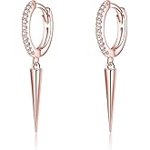 SLUYNZ Sterling Silver Spike Earrings Hoop for Women Teens Geometric Huggie Hoop Earrings Drop Punk Earrings Minimalist Huggie