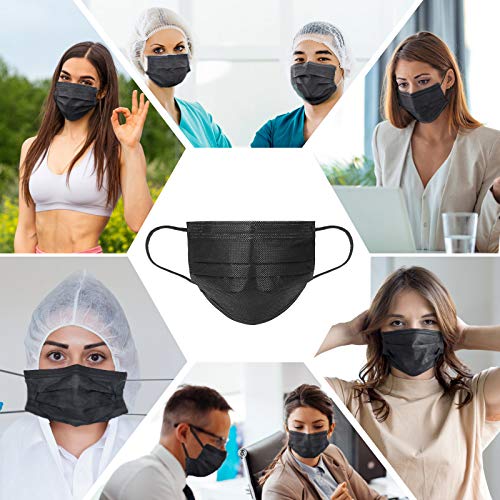 Disposable Face Mask 3-Layer Breathable Earloop Safety Masks Black 50 Pack/Box