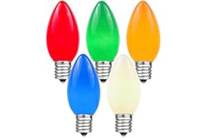 Novelty Lights Ceramic Christmas Replacement Bulbs - Outdoor Individual Bulbs for Events, Holiday Parties, Patios, and More - C7/E12 Candelabra Base, 5 Watt Lights (Multicolor, 25 Pack)
