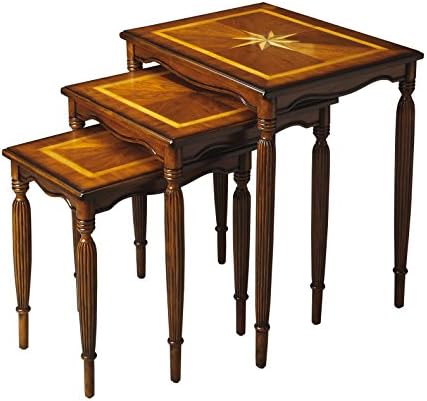 Accent Furniture - Starburst Inlaid Nesting Table Set/3 - Olive Ash Burl Finish - Nest of Tables - Nested Tables