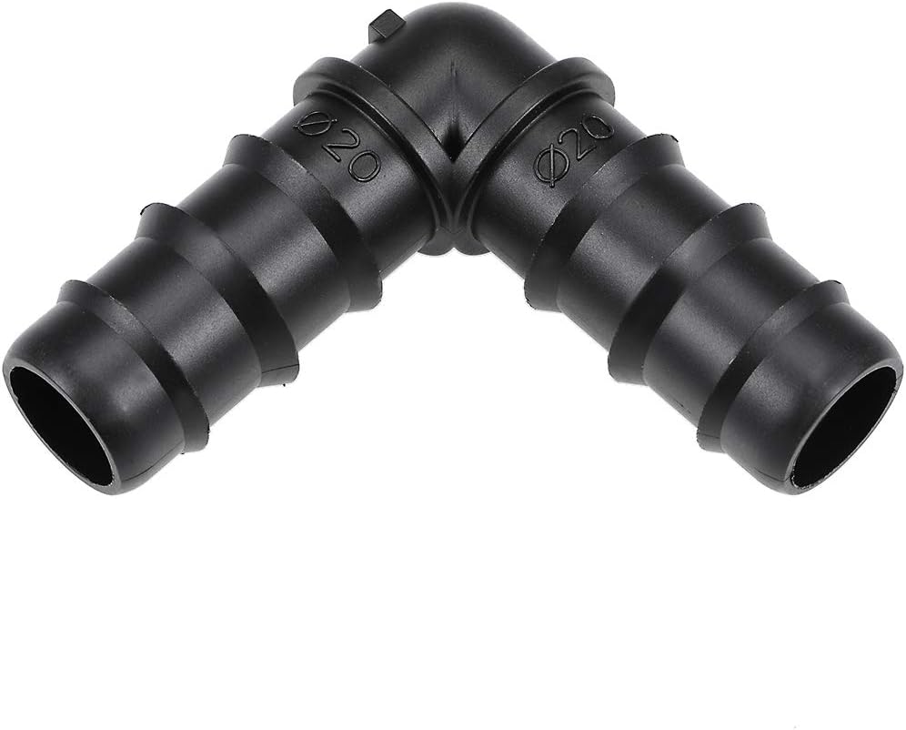 sourcing map Barb Drip Pipe Connector 20PE Hose Fitting 90 Degree Angle for Garden Agricultural Irrigation System Plastic 10pcs