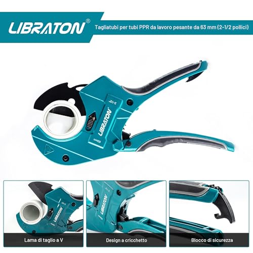 Libraton PVC Pipe Cutter 2-1/2" (63mm), Large PVC Pipe Cutter, Improved Blade for Heavy Duty Plastic Pipe Cutter for Cutting PVC Pipes, Pex Pipes, Plastic Pipes