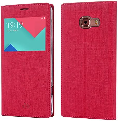Samsung Galaxy A7(2016)/A710F Case, Premium Leather PU Flip Wallet Case with View Window Stand Kickstand Card Holder Magnetic Closure TPU bumper full cover slim Leather Case for Galaxy A7(2016)(red)