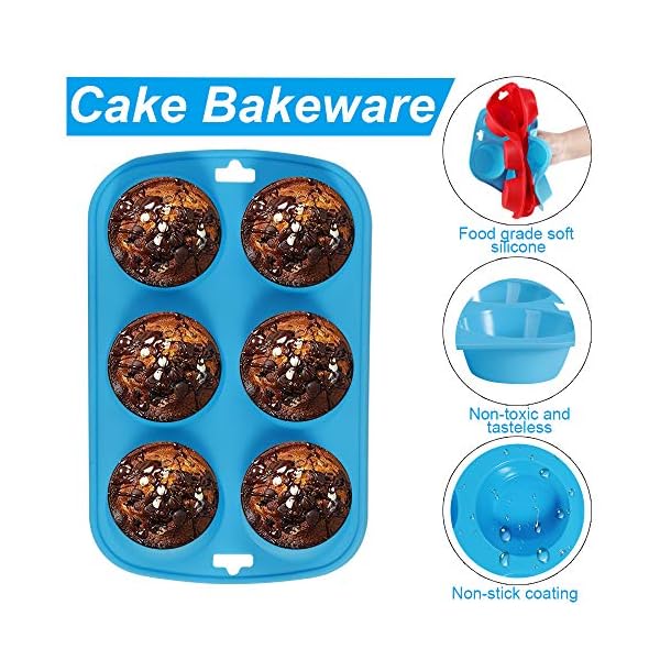 Silicone Muffins Tray, 2 Pack Deep and Jumbo Muffin Pan 6 Cup Large , Non-Stick Giant Cupcake Tin, Silicon Mould…