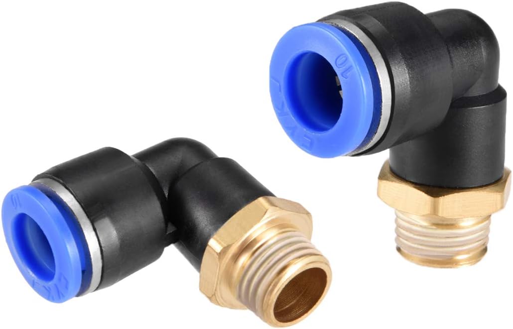 sourcing map Push to Connect Tube Fitting Male Elbow 10mm Tube OD x G1/8" Thread Pneumatic Air Push Fit Lock Fitting Blue 2pcs