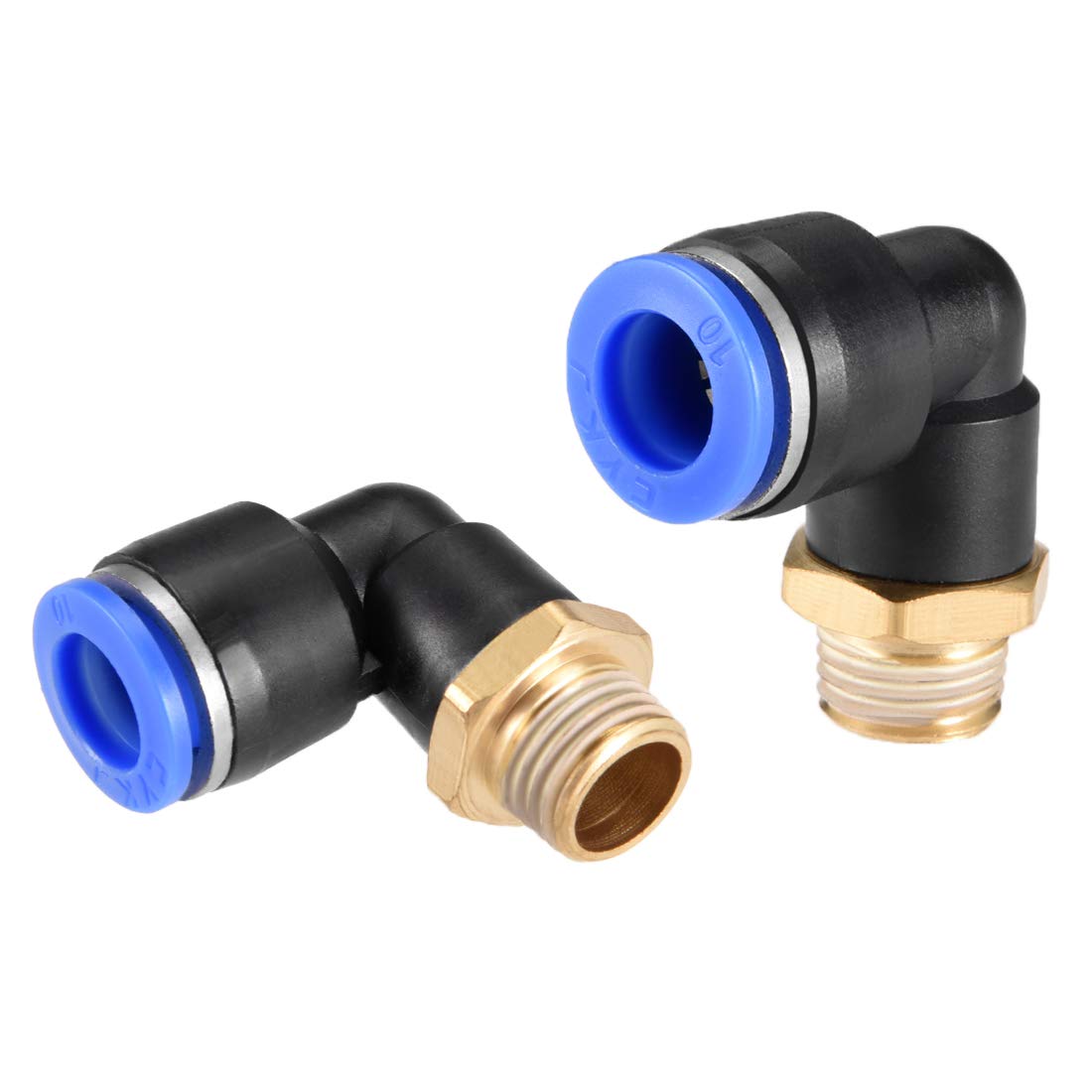 sourcing map Push to Connect Tube Fitting Male Elbow 10mm Tube OD x G1/8" Thread Pneumatic Air Push Fit Lock Fitting Blue 2pcs