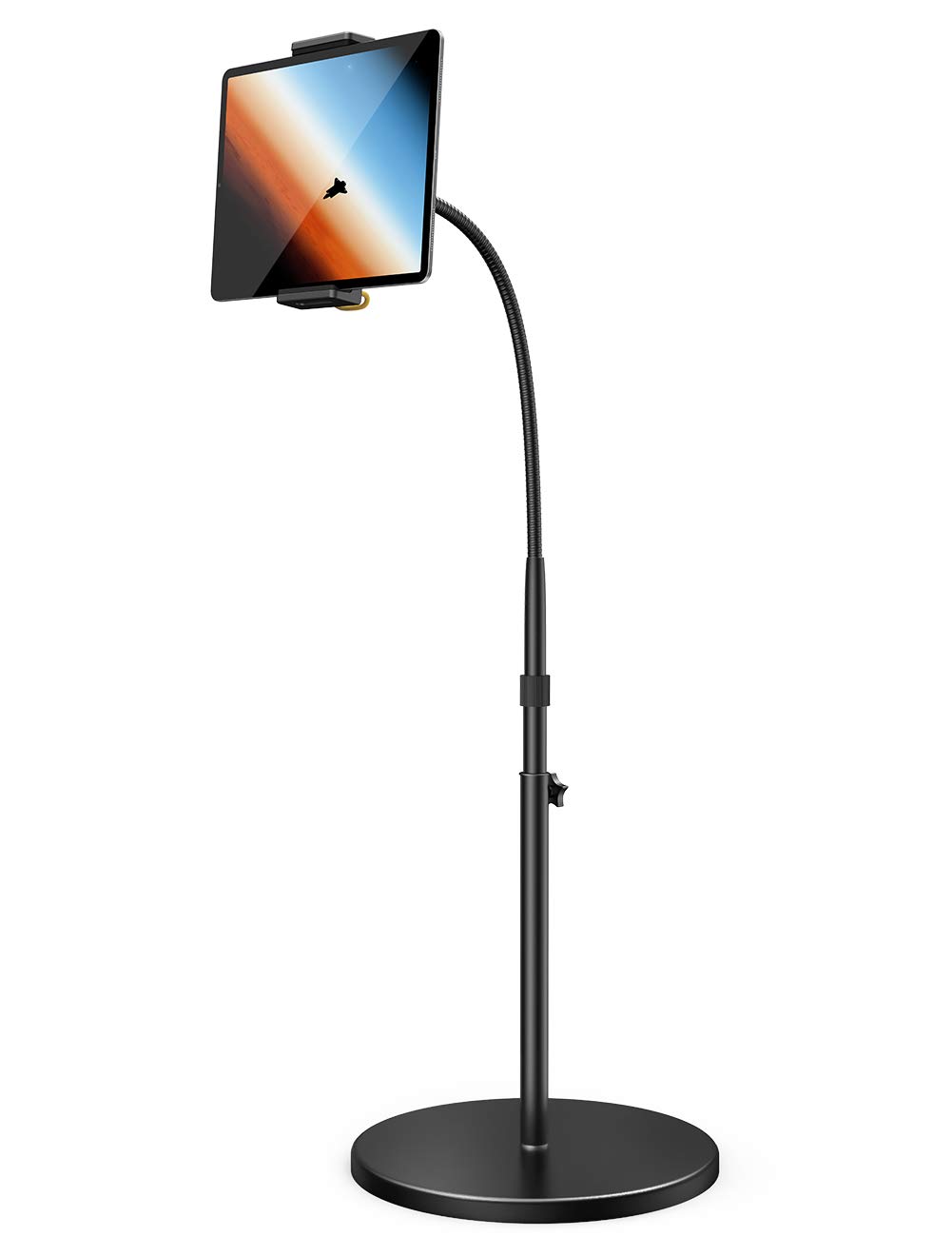 Lamicall Tablet Holder - Gooseneck Mount with Adjustable Height(130-160CM) & Stable Base, for iPad Pro 12.9, 10.5, 9.7, iPad Air, mini 6 5 4 3, 4.7”-13” Tablet - Black